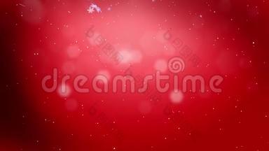 装饰的3d雪花在红色背景下的夜晚在空中飞舞.. 用作圣诞、新年贺卡或冬季动画